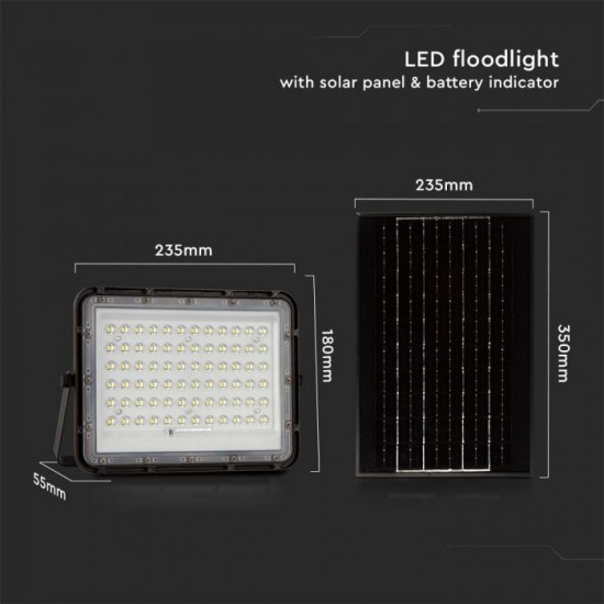 Proiector LED 15W corp negru cu panou solar 120W baterie fast charge inlocuibila si control inteligent cu telecomanda IP65