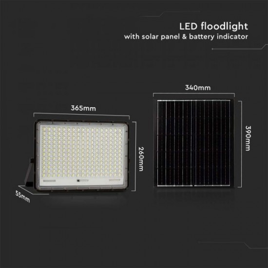 Proiector LED 30W corp negru cu panou solar 240W baterie fast charge inlocuibila si control inteligent cu telecomanda IP65