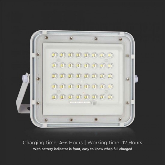 Proiector LED 10W corp alb cu panou solar 80W baterie fast charge inlocuibila si control inteligent cu telecomanda IP65