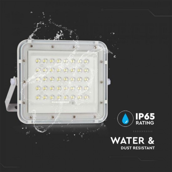 Proiector LED 10W corp alb cu panou solar 80W baterie fast charge inlocuibila si control inteligent cu telecomanda IP65