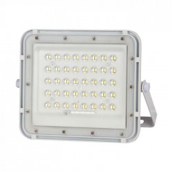 Proiector LED 15W corp alb cu panou solar 120W baterie fast charge inlocuibila si control inteligent cu telecomanda IP65