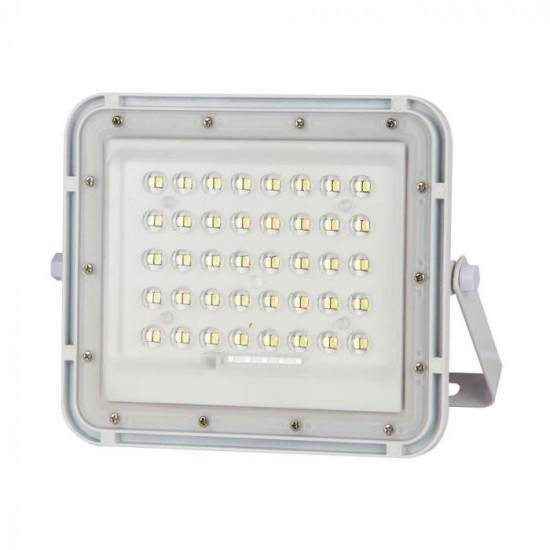 Proiector LED 10W corp alb cu panou solar 80W baterie fast charge inlocuibila si control inteligent cu telecomanda IP65