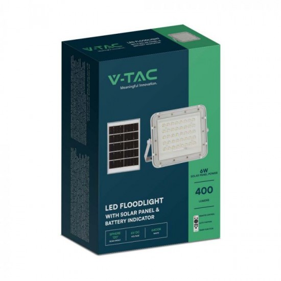 Proiector LED 6W corp alb cu panou solar 40W baterie fast charge inlocuibila si control inteligent cu telecomanda IP65