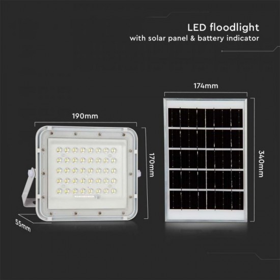 Proiector LED 10W corp alb cu panou solar 80W baterie fast charge inlocuibila si control inteligent cu telecomanda IP65