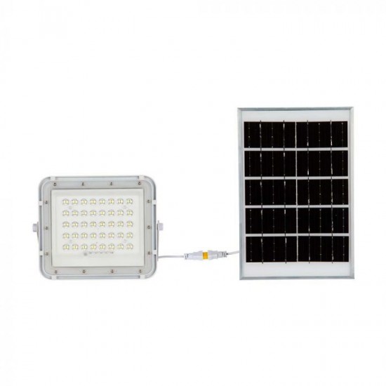 Proiector LED 10W corp alb cu panou solar 80W baterie fast charge inlocuibila si control inteligent cu telecomanda IP65