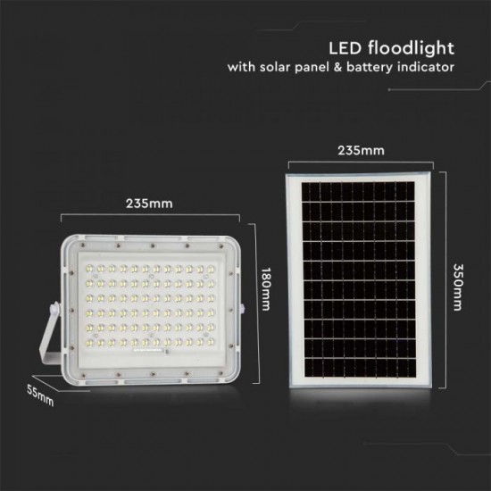 Proiector LED 15W corp alb cu panou solar 120W baterie fast charge inlocuibila si control inteligent cu telecomanda IP65