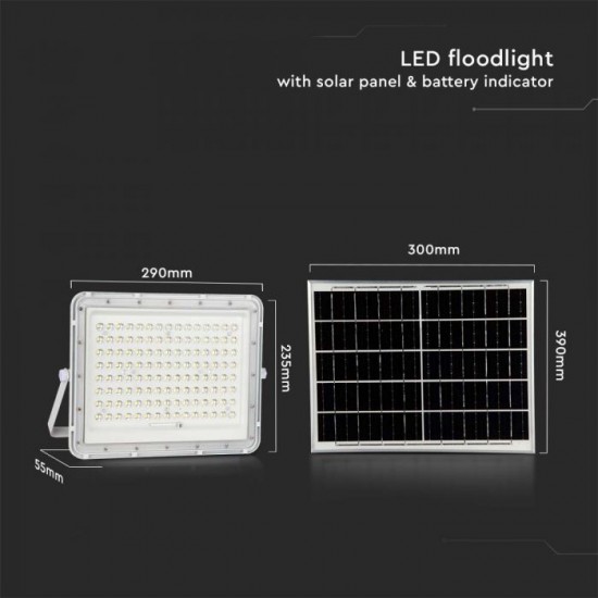 Proiector LED 20W corp alb cu panou solar 180W baterie fast charge inlocuibila si control inteligent cu telecomanda IP65