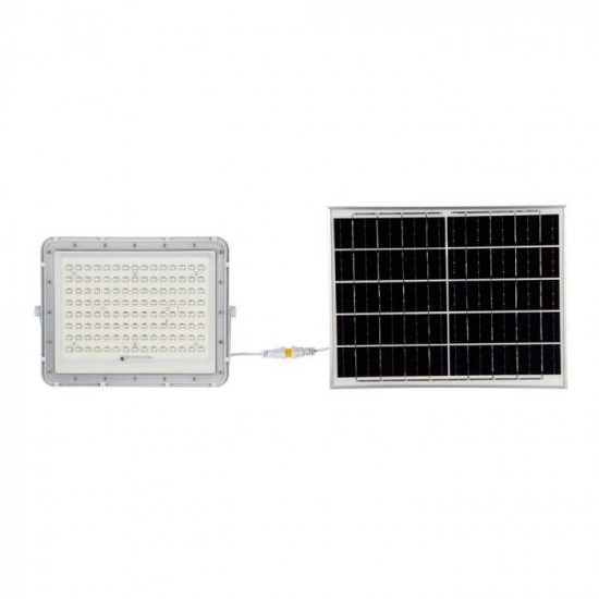 Proiector LED 20W corp alb cu panou solar 180W baterie fast charge inlocuibila si control inteligent cu telecomanda IP65