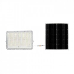 Proiector LED 30W corp alb cu panou solar 240W baterie fast charge inlocuibila si control inteligent cu telecomanda IP65