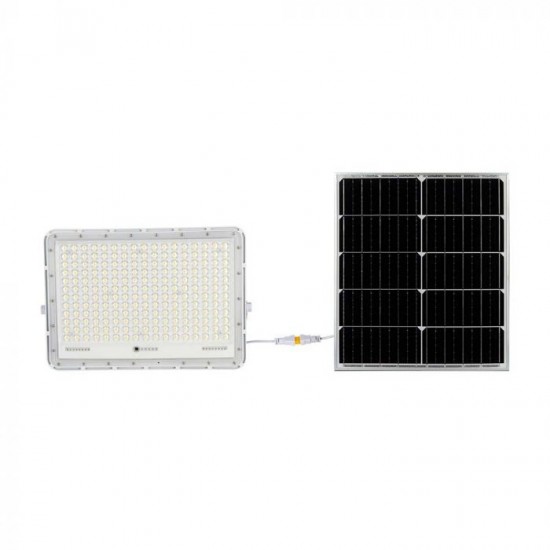 Proiector LED 30W corp alb cu panou solar 240W baterie fast charge inlocuibila si control inteligent cu telecomanda IP65
