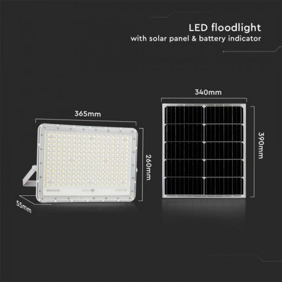 Proiector LED 30W corp alb cu panou solar 240W baterie fast charge inlocuibila si control inteligent cu telecomanda IP65