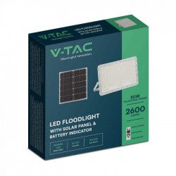 Proiector LED 30W corp alb cu panou solar 240W baterie fast charge inlocuibila si control inteligent cu telecomanda IP65