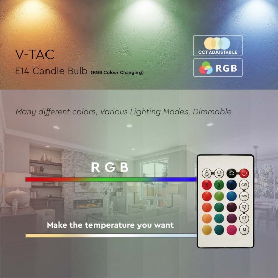 Bec LED bulb smart 4.8W E14 control telecomanda RF dimabil RGB+3000K