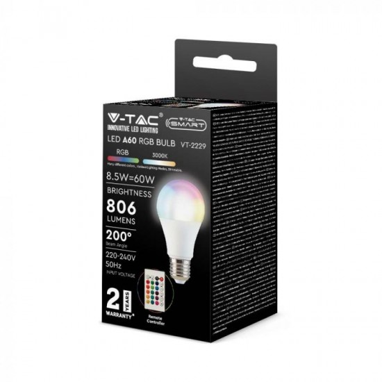 Bec LED bulb A60 smart 8.5W E27 control telecomanda RF dimabil RGB+4000K