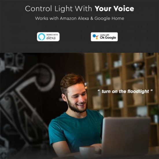 Proiector LED Smart 10W compatibil cu Amazon Alexa si Google Home RGB + alb cald, neutru, rece Corp Negru