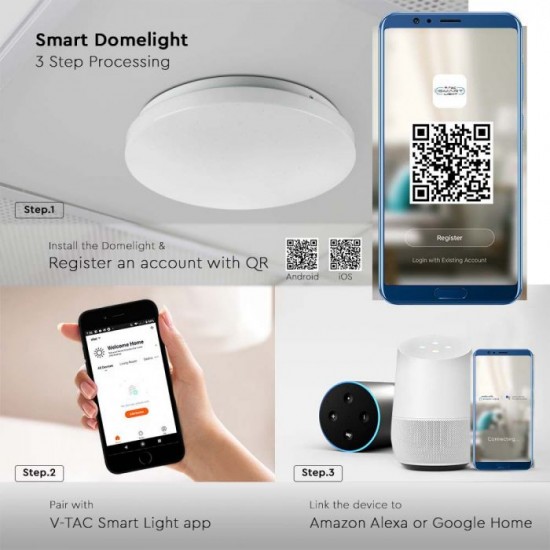 Plafoniera LED inteligenta 24W Smart dimabila RGB 3in1 compatibil Amazon Alexa si Google Home IP20 aspect instelat