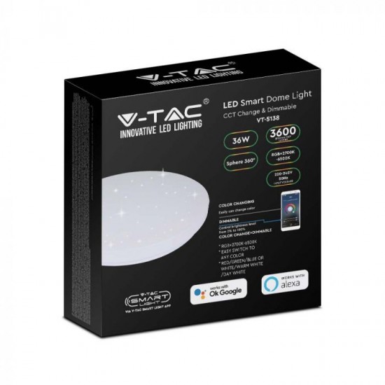 Plafoniera LED inteligenta 36W Smart dimabila RGB 3in1 compatibil Amazon Alexa si Google Home IP20 aspect instelat