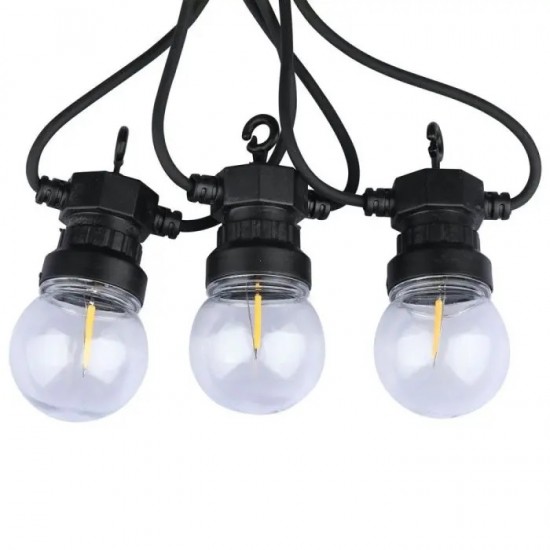 Ghirlanda LED 5m cu 10 becuri filament transparente lumina calda IP44