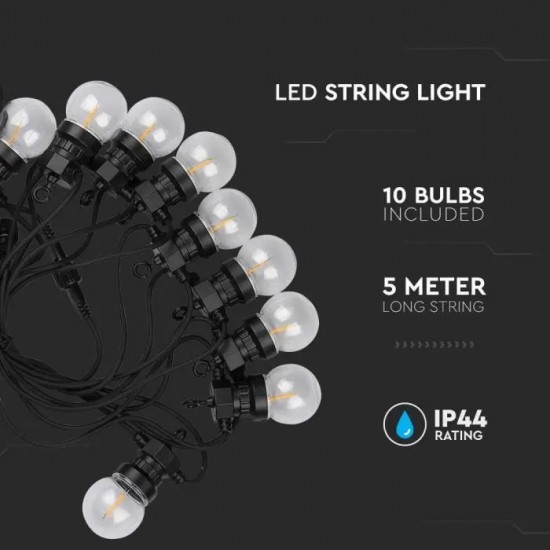 Ghirlanda LED 5m cu 10 becuri filament transparente lumina calda IP44
