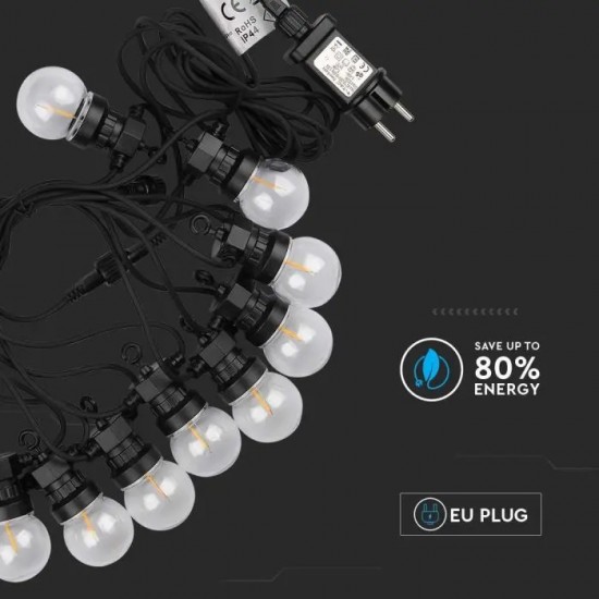 Ghirlanda LED 5m cu 10 becuri filament transparente lumina calda IP44