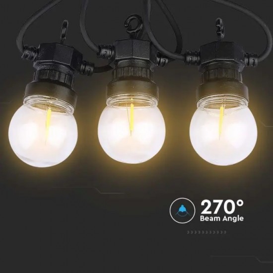 Ghirlanda LED 5m cu 10 becuri filament transparente lumina calda IP44