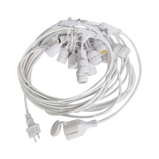 Ghirlanda luminoasa 15m cu 15 socluri suspendate E27 cablu alb IP65
