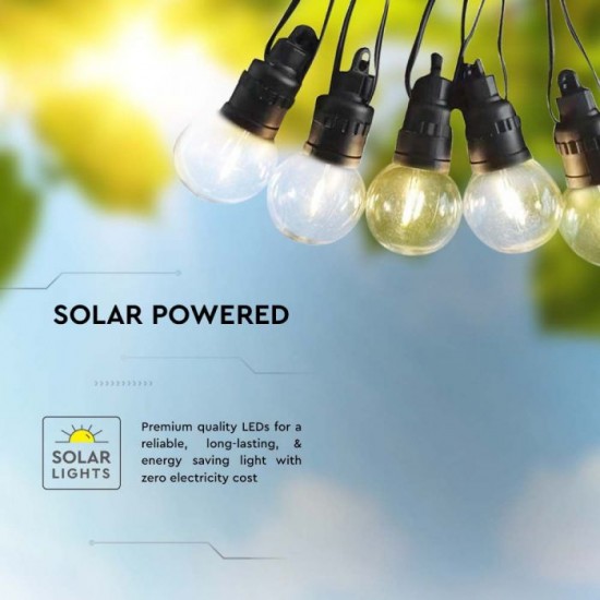 Ghirlanda solara LED 12m cu 10 becuri 0.5W filament transparente lumina calda si telecomanda IP44