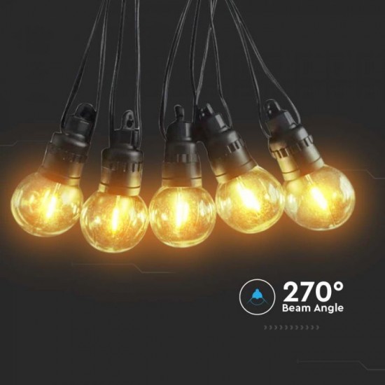 Ghirlanda solara LED 12m cu 10 becuri 0.5W filament transparente lumina calda si telecomanda IP44