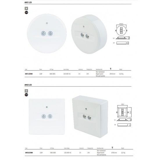 Corp de iluminat LED de siguranta XARROW 3.5W patrat nepermanent 3h montaj incastrat sau aparent IP40