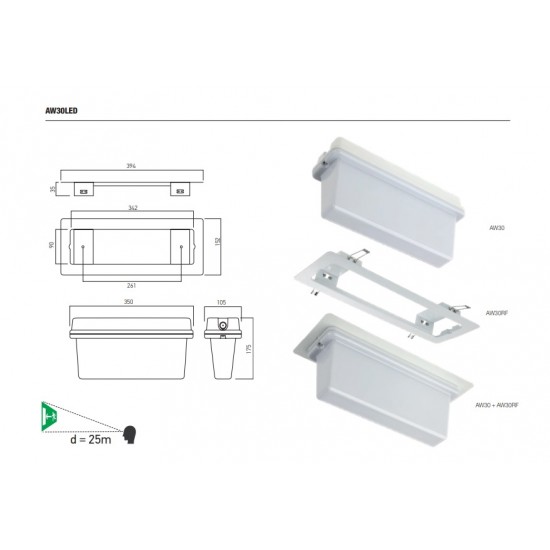 Lampa LED de siguranta etansa 7.5W XARROW autonomie 3h montaj aplicat IP65