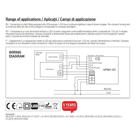 Kit de emergenta pentru corpurile de iluminat cu LED 90-180 min