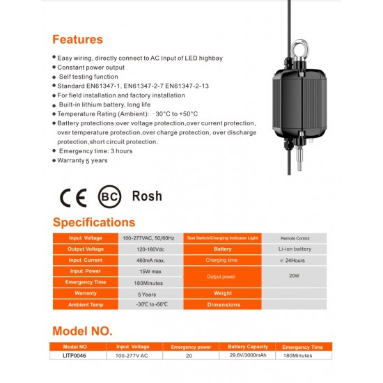 Kit de emergenta 3h pentru lampi industriale high bay LED SCHRACK ARKTUR