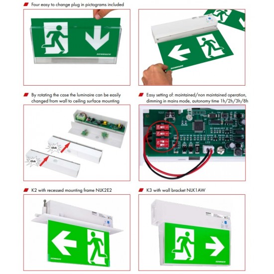 Lampa LED de siguranta 3W SCHRACK K3 autonomie 8h autotest IP44