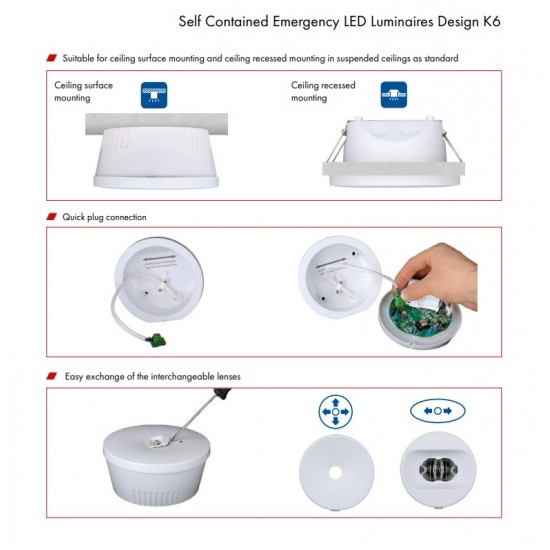 Corp de iluminat de siguranta antipanica Schrack K6 ERT-LED 3h autotest montaj universal IP20