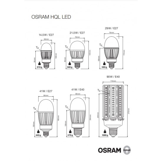 Bec LED etans 14.5W 2000lm 137lm/W HQL Ledvance inlocuitor vapori mercur E27 IP65