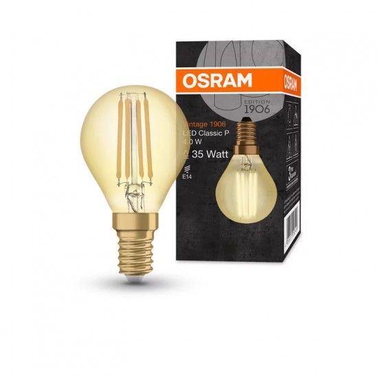 Bec LED filament sticla amber 4W OSRAM Vintage 1906 Class P E14 2400K