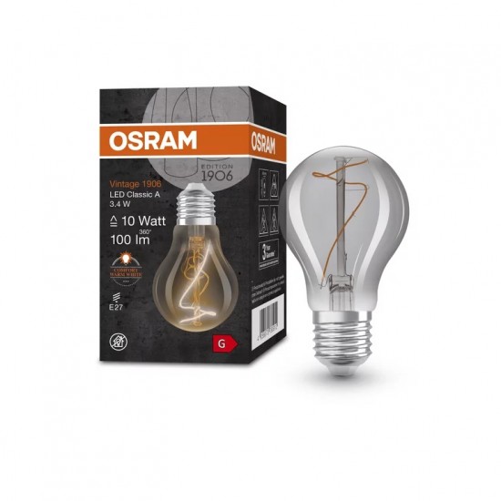 Bec LED filament sticla 3.4W OSRAM Vintage 1906 Class A E27 lumina calda 1800K