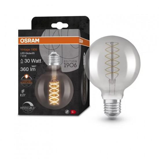 Bec LED Vintage 1906 Globe 95 Dimabil Fumuriu E27 7.8W 1800K