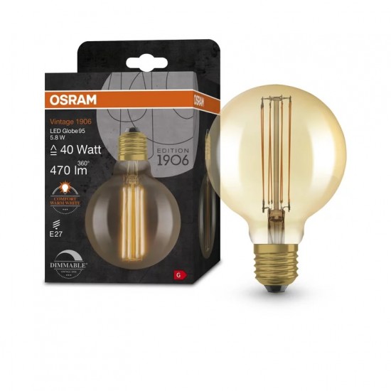 Bec LED Vintage 1906 GLOBE 95 Dimabil 5.8W 2200K E27