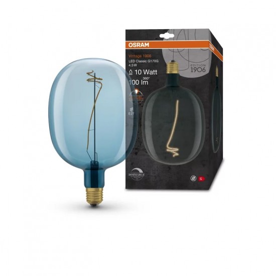 Bec LED filament glob sticla 4.5W OSRAM Vintage 1906 Edison E27 dimabil lumina calda 1600K