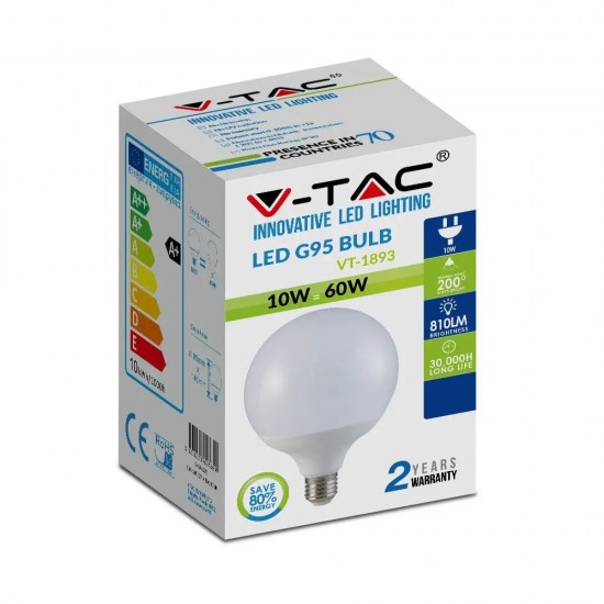 Bec LED 10W G95 Е27 Termoplastic Alb Rece