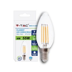 Bec LED filament lumanare 6W E14 Alb Cald