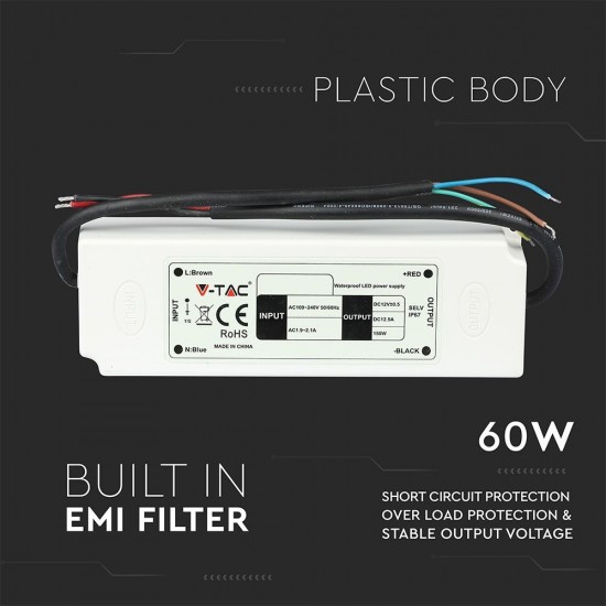 Sursa de alimentare transformator de exterior pentru banda LED 60W 12V IP67