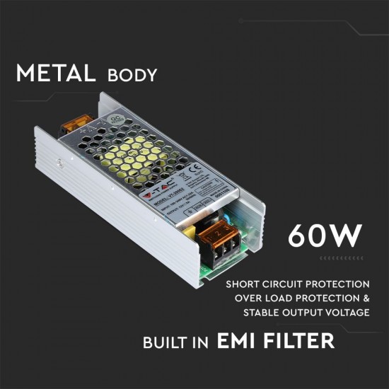 Sursa Metal Slim pentru banda LED 60W 12V 5A