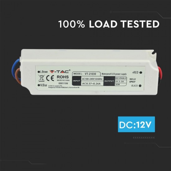 Sursa de alimentare transformator de exterior pentru banda LED 30W 12V IP67