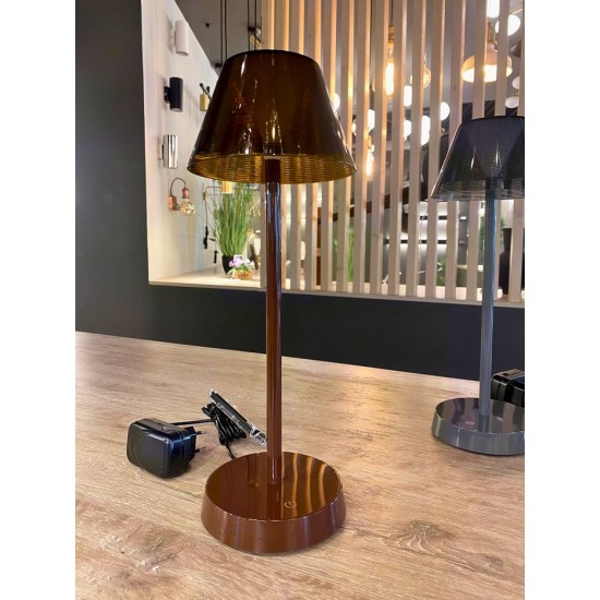 Veioza LED de exterior LOLITA 2.8W dimabila cu touch cablu USB si adaptor finisaj cafeniu lumina calda IP54