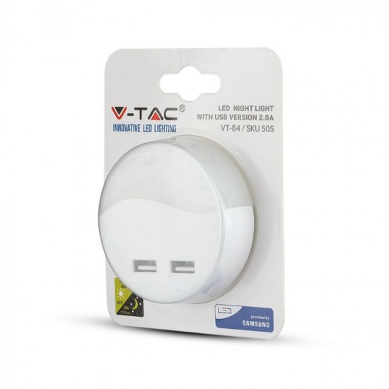 Lampa de veghe LED 0.45W cip Samsung rotunda cu doua porturi USB