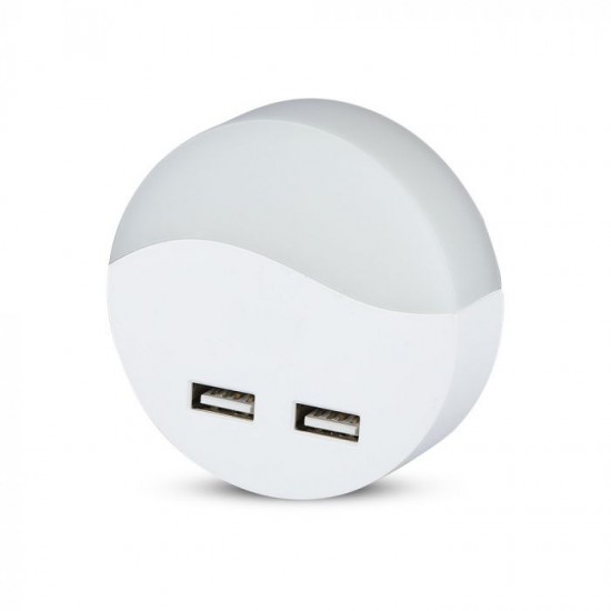 Lampa de veghe LED 0.45W cip Samsung rotunda cu doua porturi USB