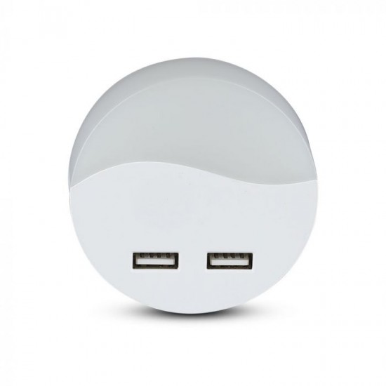 Lampa de veghe LED 0.45W cip Samsung rotunda cu doua porturi USB