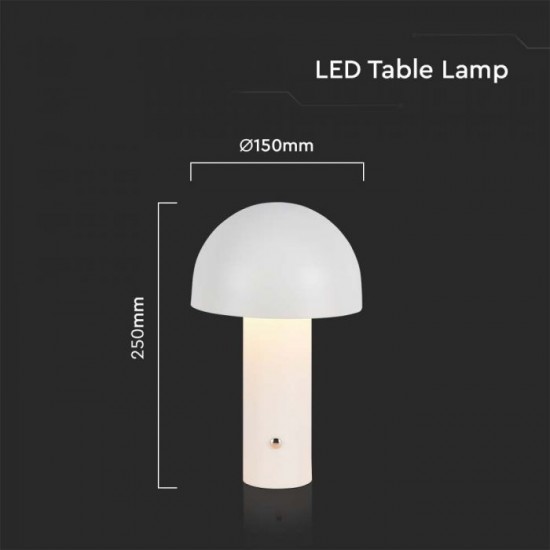 Veioza LED 3W 250mm dimabila cu touch si baterie reincarcabila cablu port USB 3in1 corp alb IP20